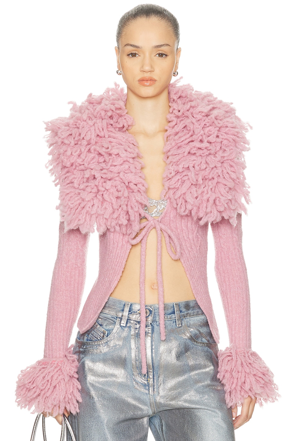 Front Tie Cardigan in Pink