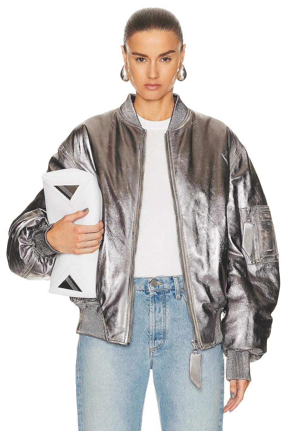 Image 1 of THE ATTICO Mirror Leather Jacket in Silver