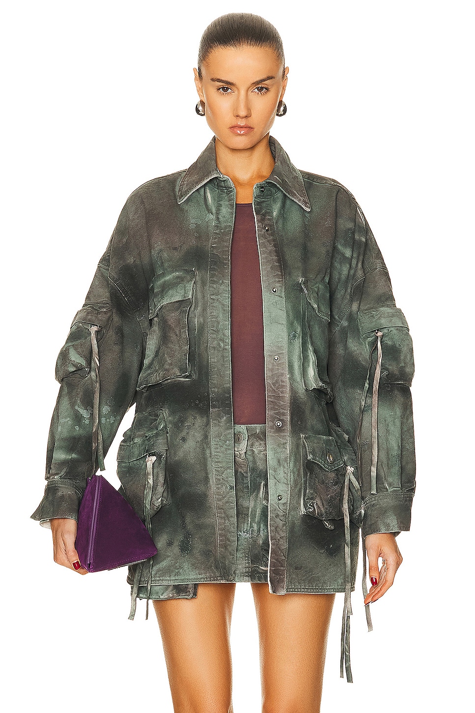 Image 1 of THE ATTICO Fern Short Coat in Stained Green Camouflage