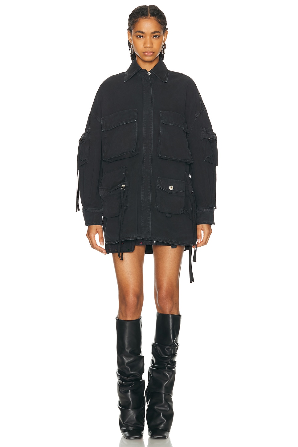 Shop Attico Fern Short Coat In Black