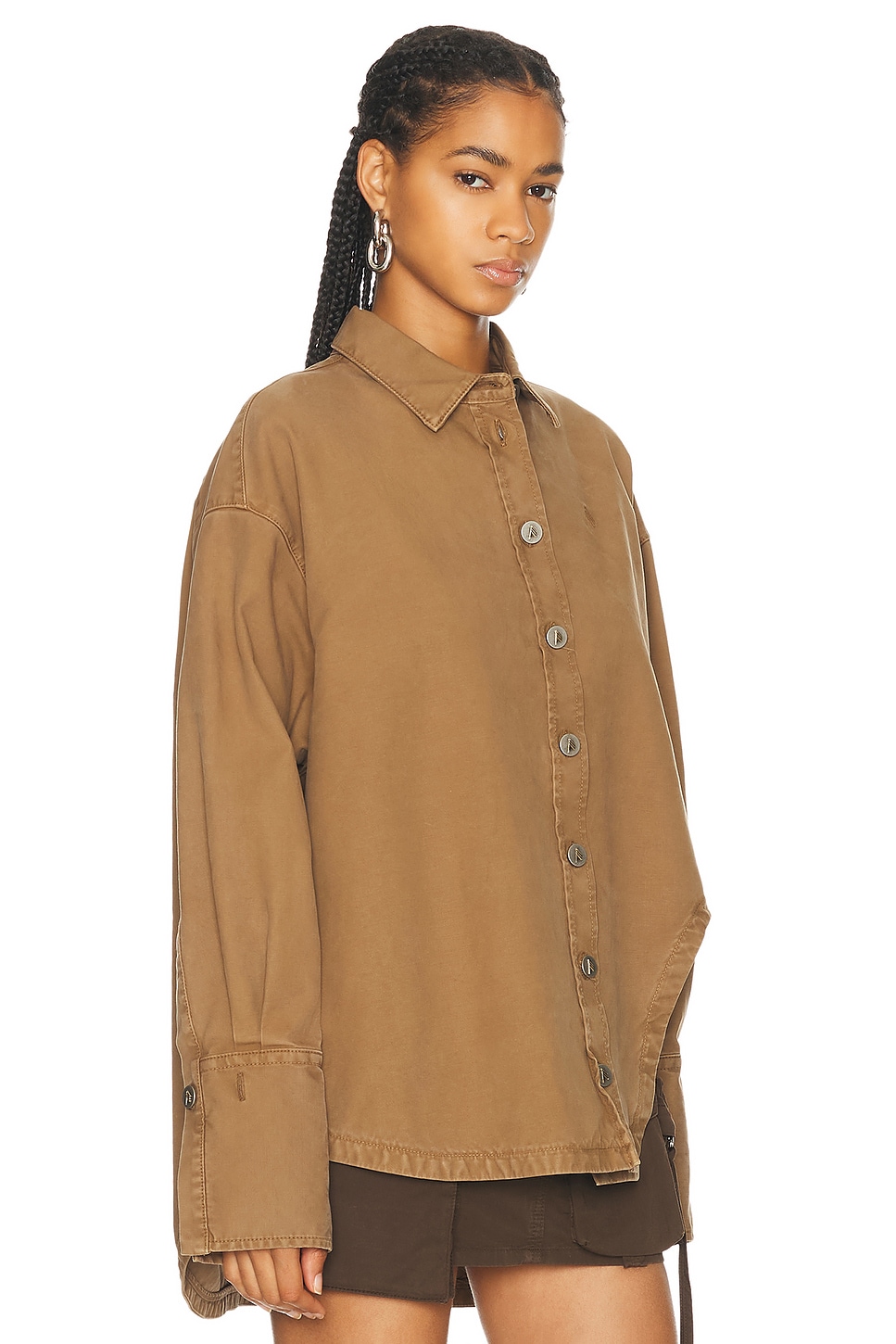Attico Spread-collar Gabardine Coat In Cachi