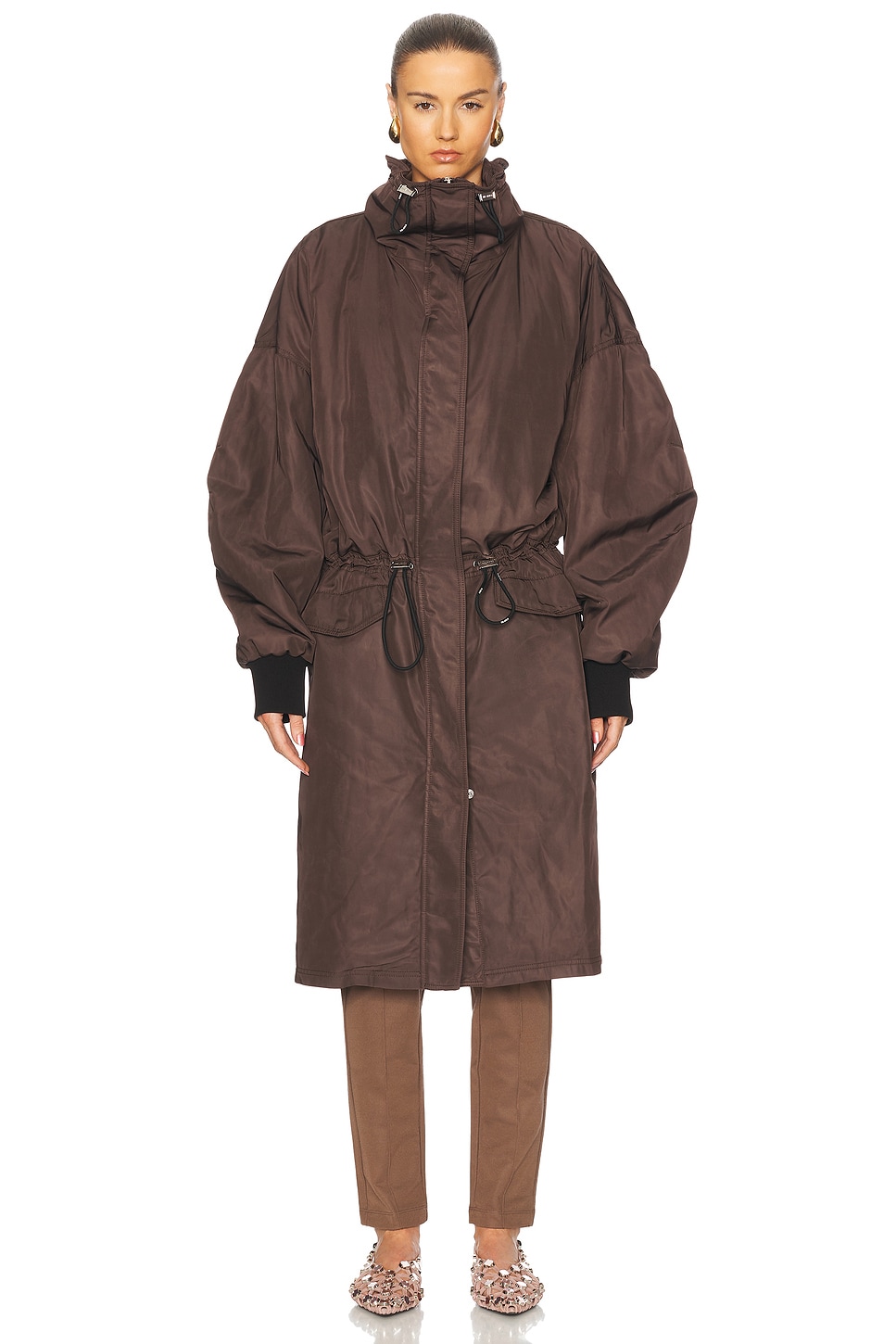 Attico Long Windbreaker In Brown
