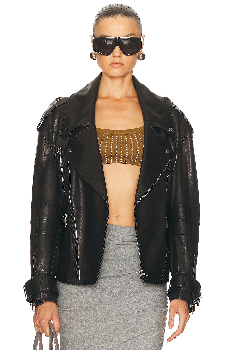 Image 1 of THE ATTICO Leather Bomber Jacket in Black
