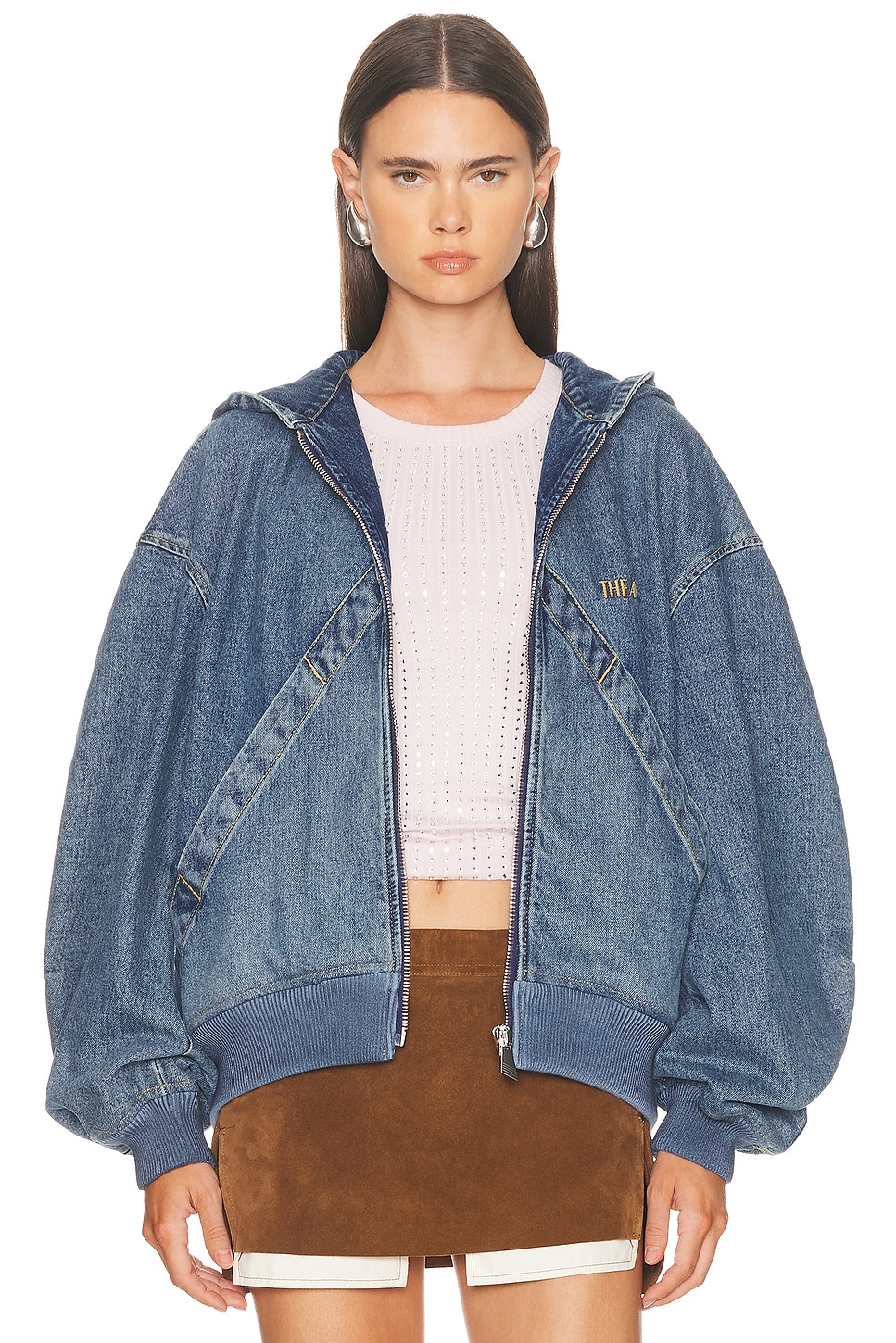 Attico Denim Bomber Jacket In Blue