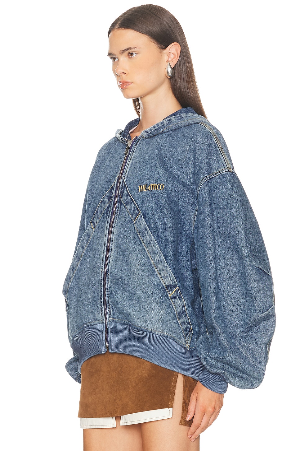 Attico Denim Bomber Jacket In Blue