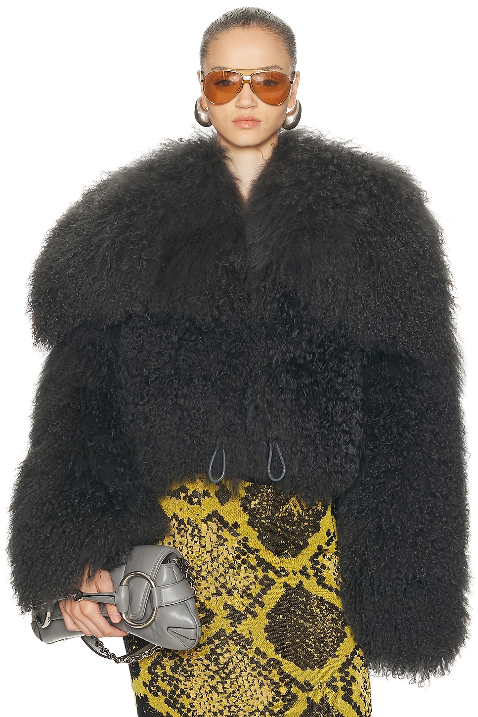 Attico Fur Bomber Jacket In Gray