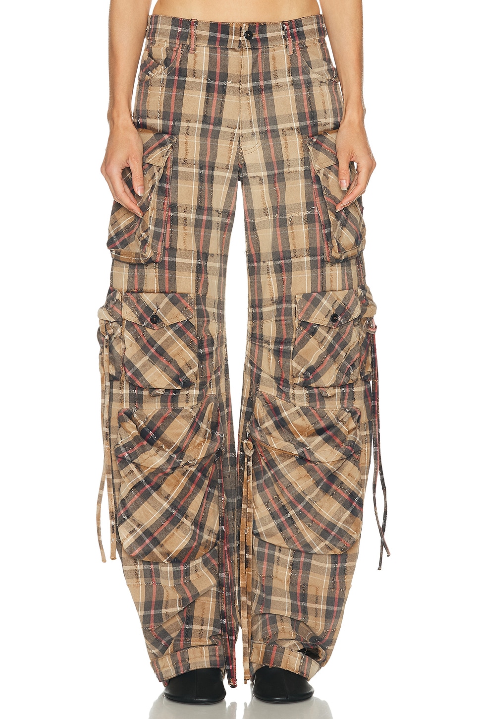 Image 1 of THE ATTICO Brushed Check Pockets Pant in Beige & Black