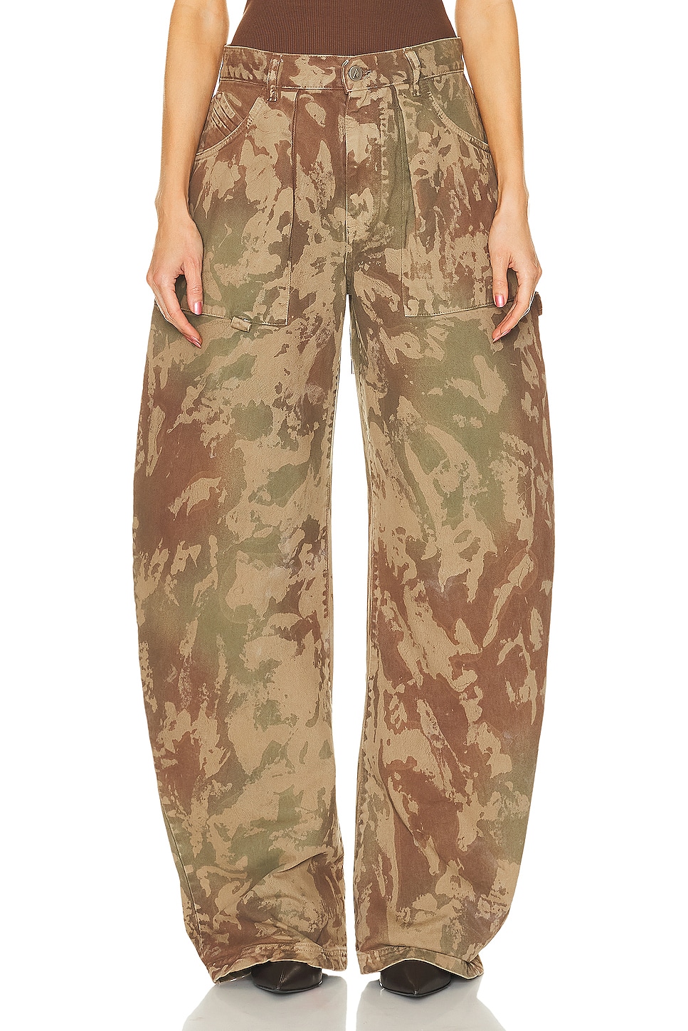 Image 1 of THE ATTICO Effie Long Pant in Chocolate, Eden Green, & Sand