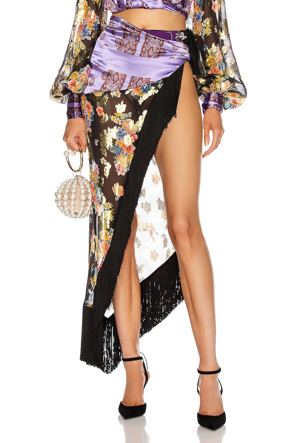 Image 1 of THE ATTICO Gipsy Bouquet Wrap Skirt in Black & Gold