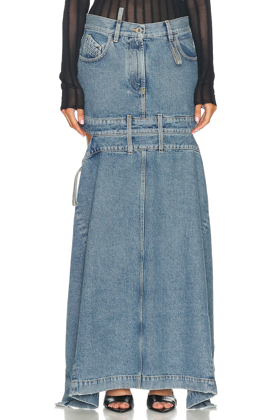 Image 1 of THE ATTICO Long Cut-out Skirt in Light Blue Denim