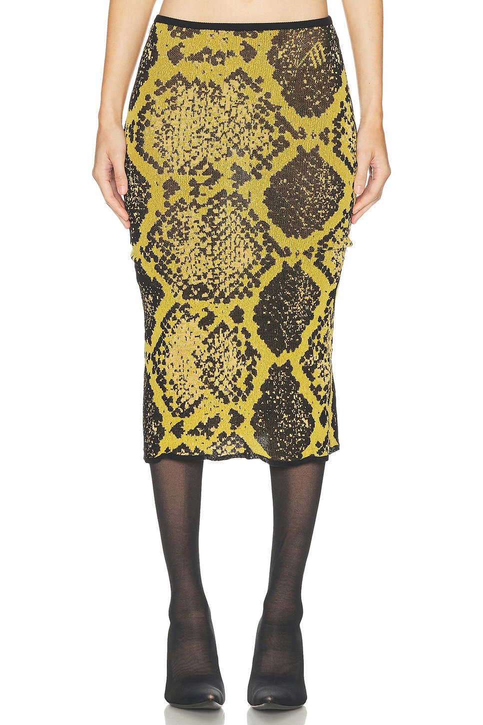 Image 1 of THE ATTICO Python Midi Skirt in Yellow & Black