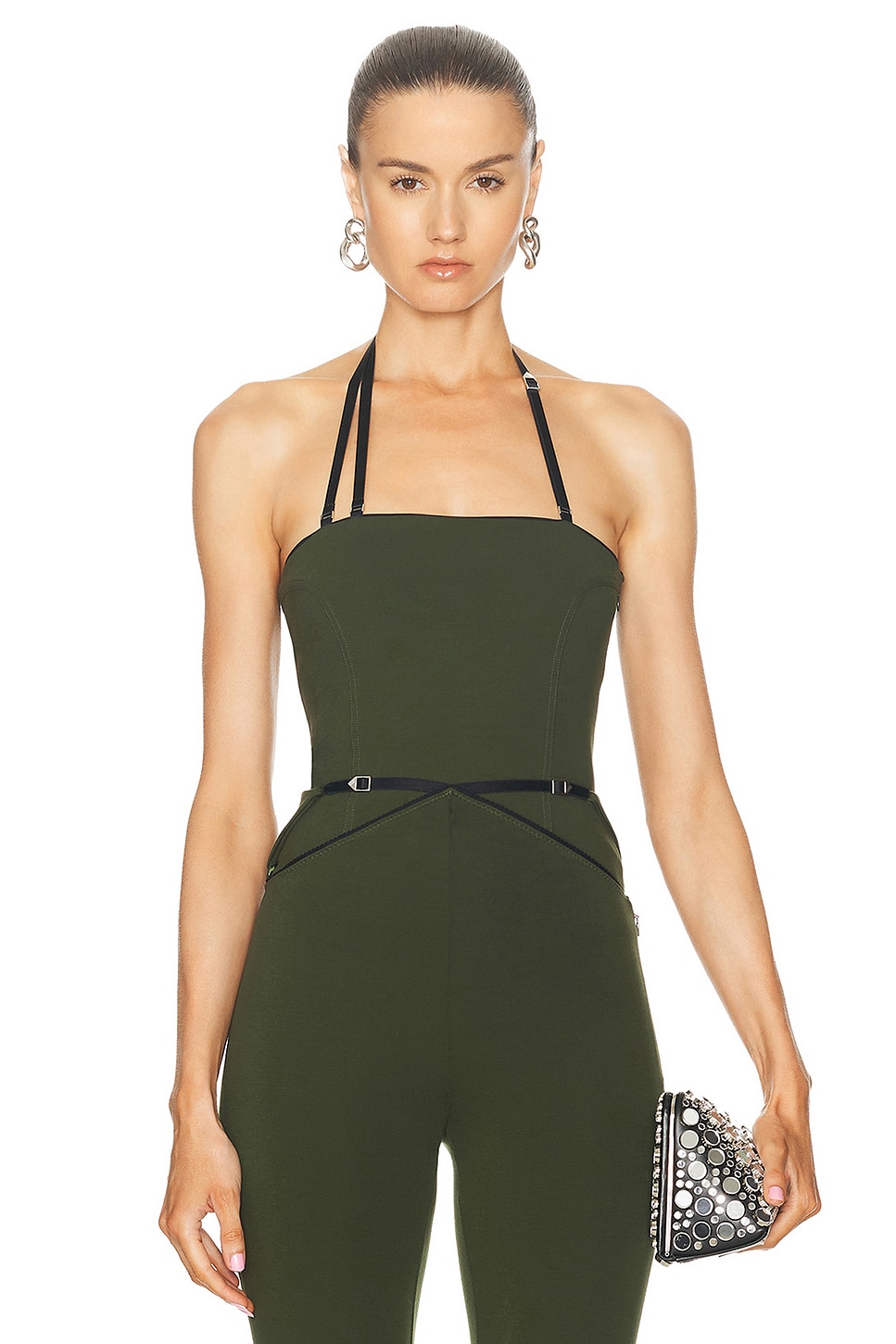Image 1 of THE ATTICO Halter Tank Top in Military Green