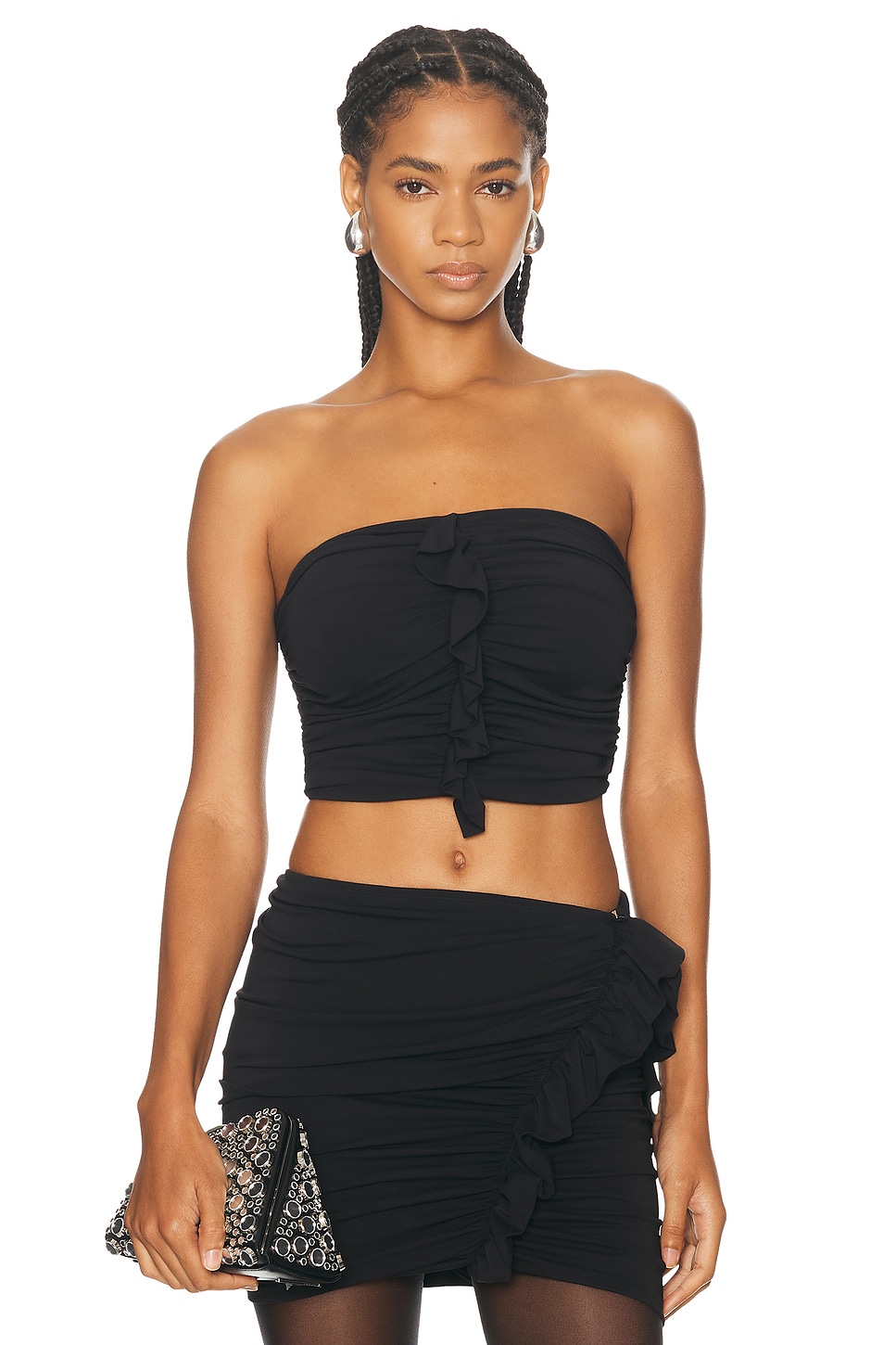 Image 1 of THE ATTICO Ruched Strapless Top in Black