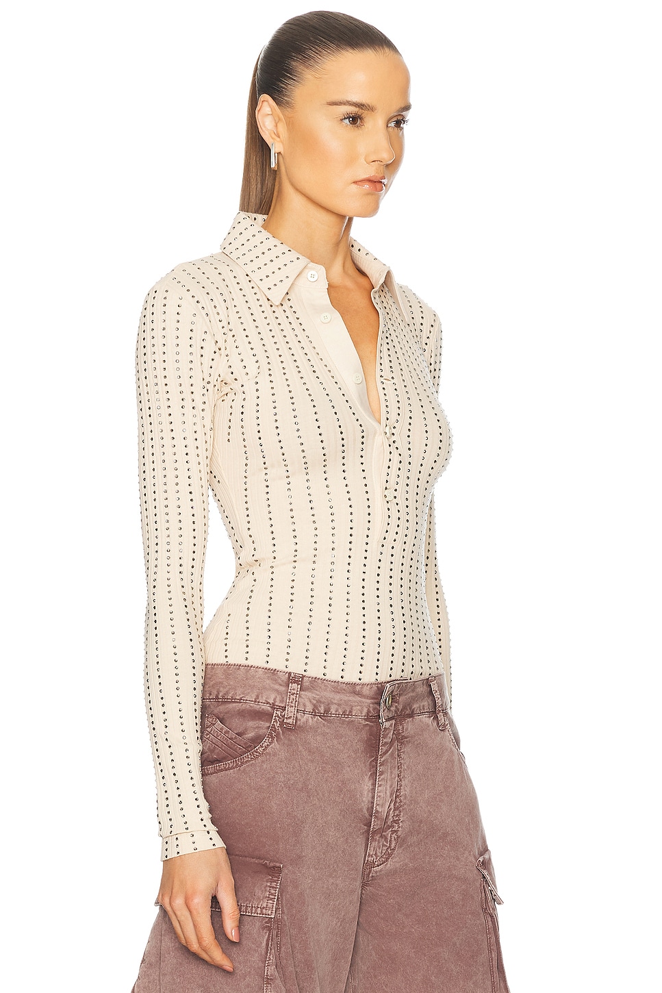 Shop Attico Long Sleeve Top In Fade Ecru