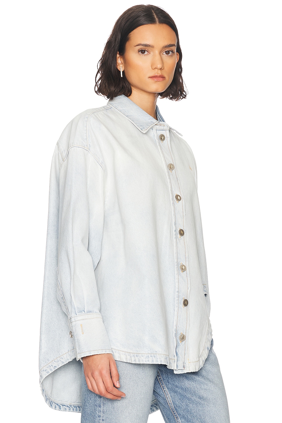 Attico Denim Overshirt With Slit Detail In Sky Blue