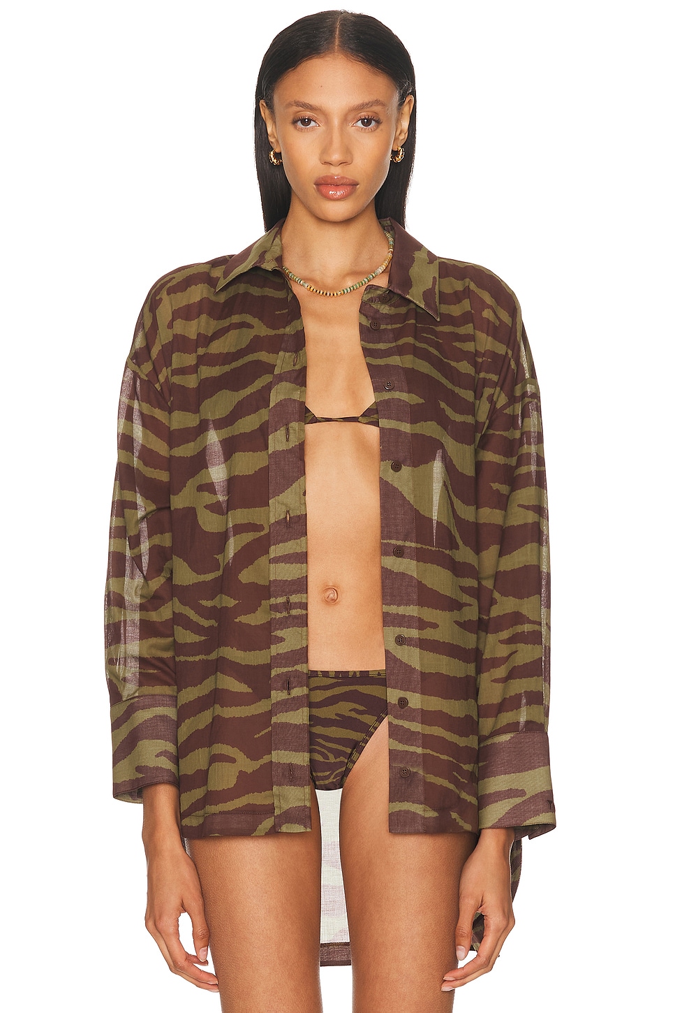 Image 1 of THE ATTICO Zebra Printed Shirt in Dark Green & Dark Brown