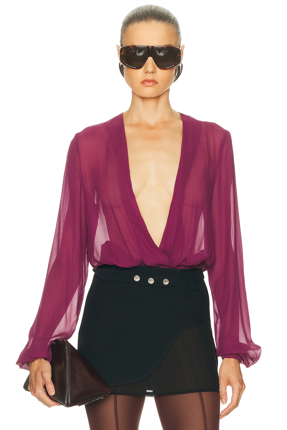 Image 1 of THE ATTICO Deep V Blouse in Plum