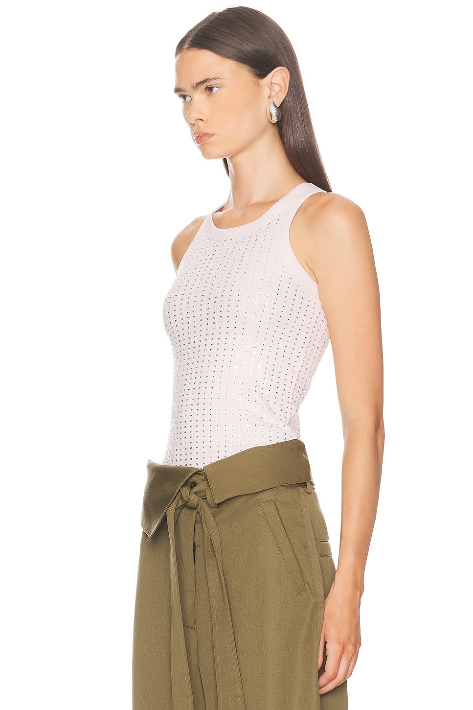 Attico Crew Neck Perforated Ribbed Sleeveless Tank Top In White