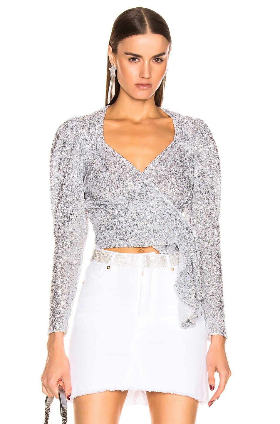Image 1 of THE ATTICO Long Sleeve Wrap Top in Silver