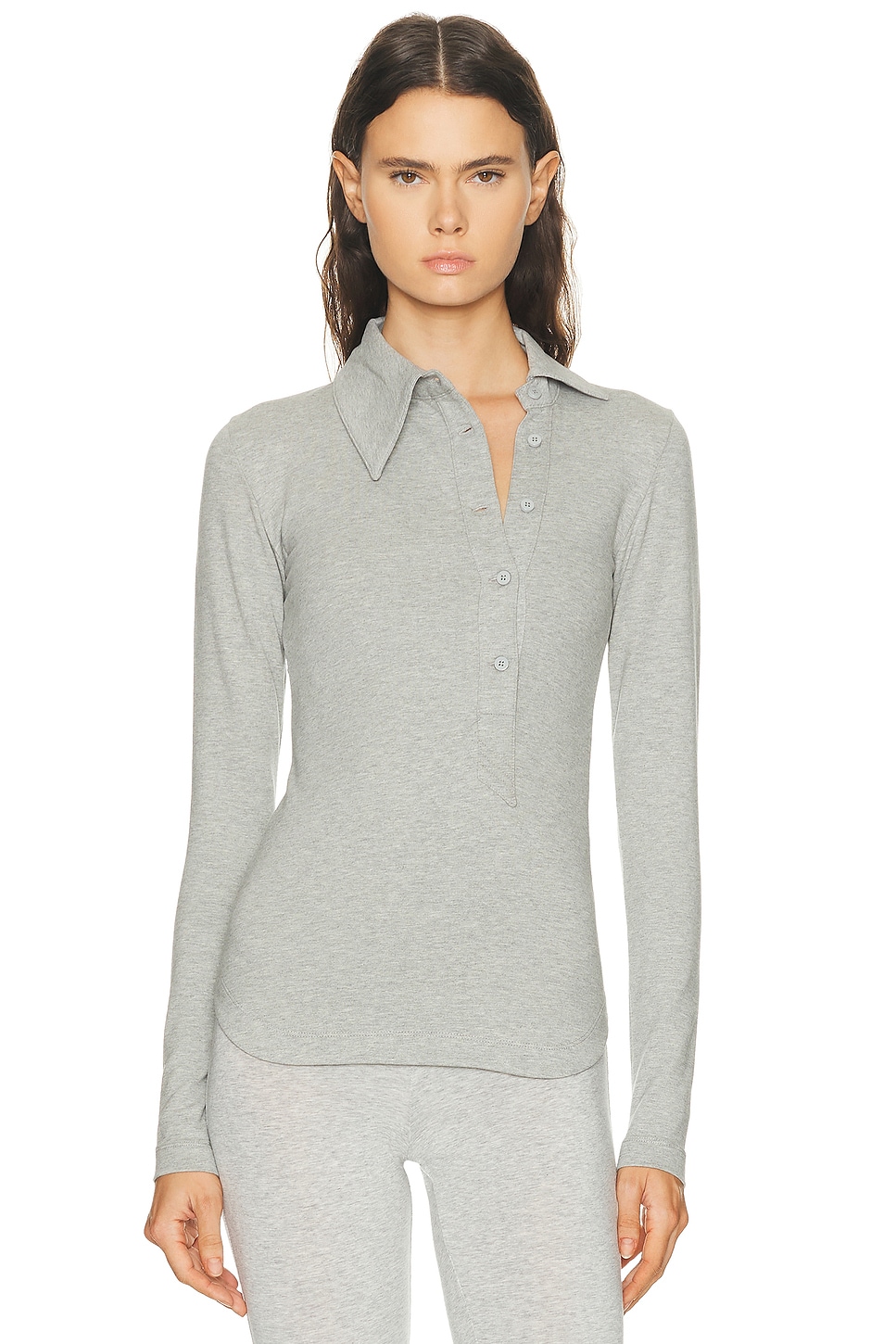 Image 1 of THE ATTICO Long Sleeve Lapel Top in Melange Grey