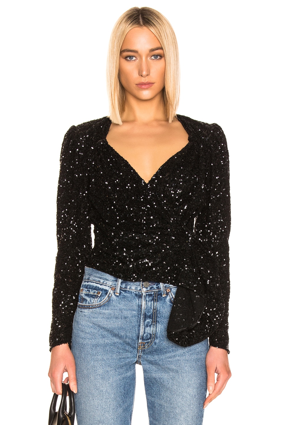 Image 1 of THE ATTICO Long Sleeve Sequined Wrap Top in Black