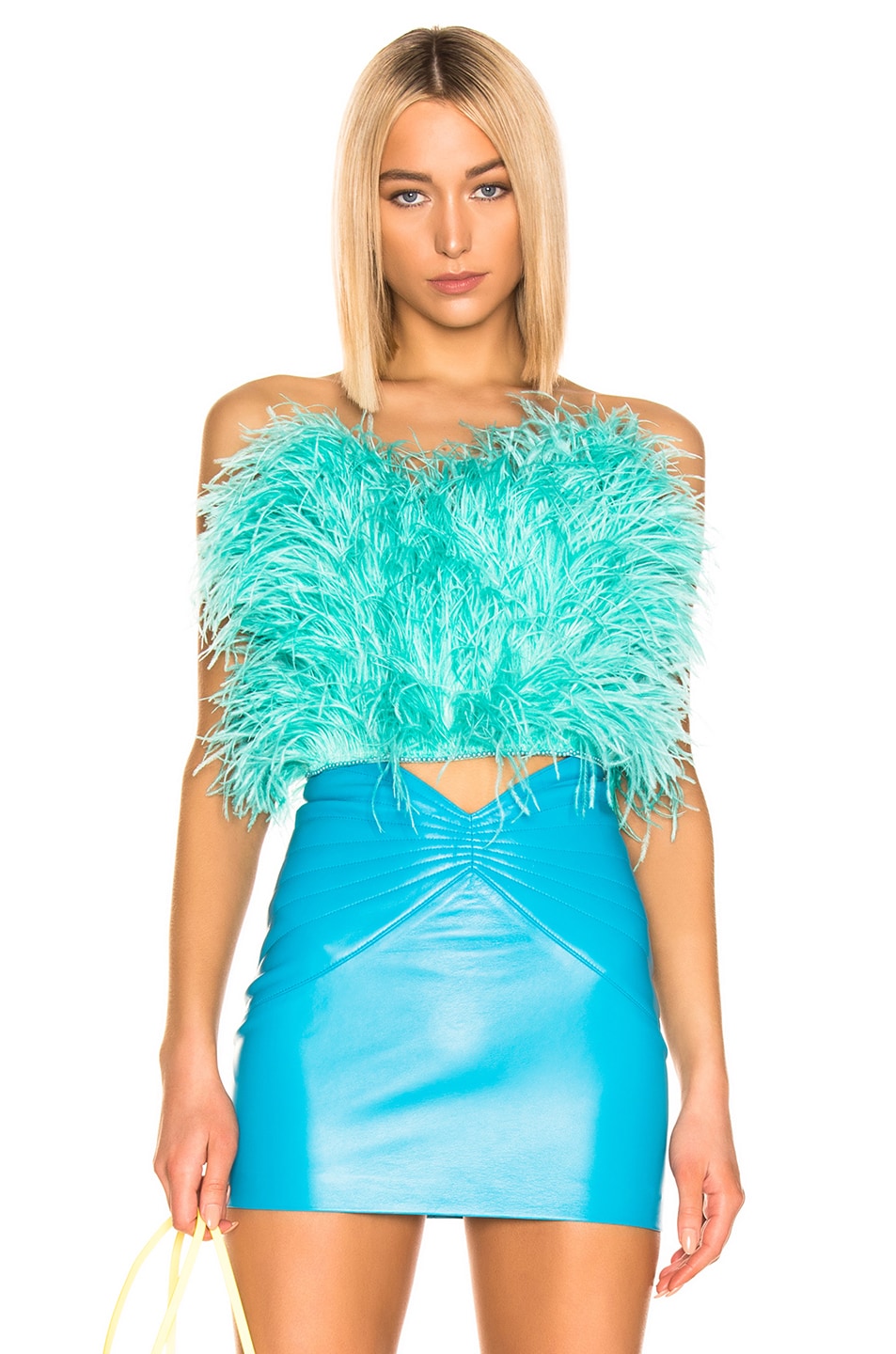 Image 1 of THE ATTICO Ostrich Feather Strapless Top in Mint