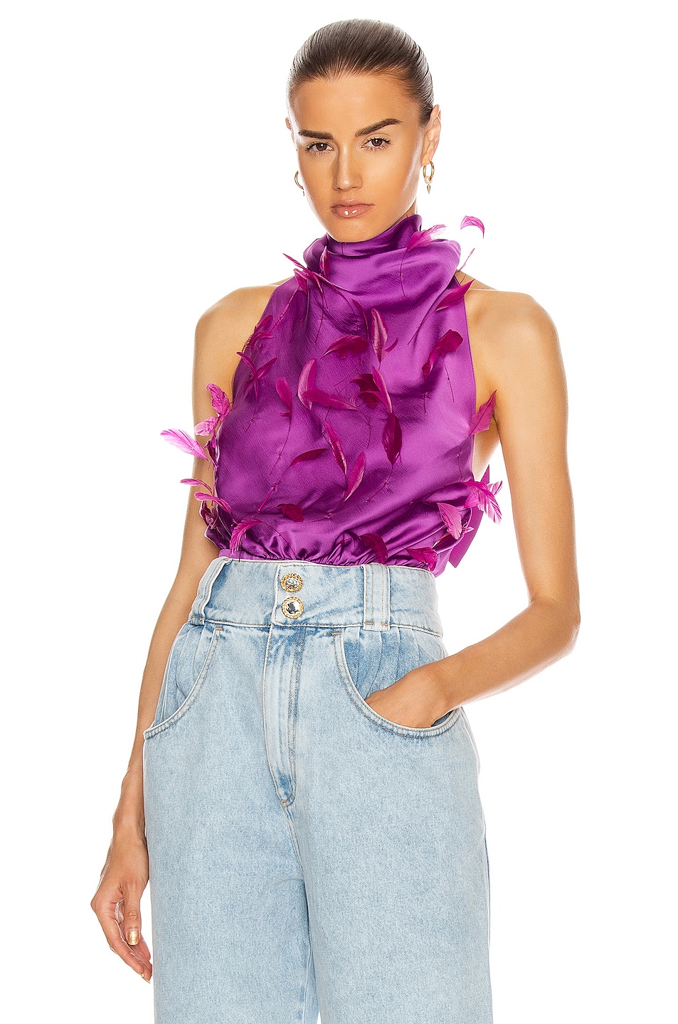 Image 1 of THE ATTICO All Over Feather Top in Magenta