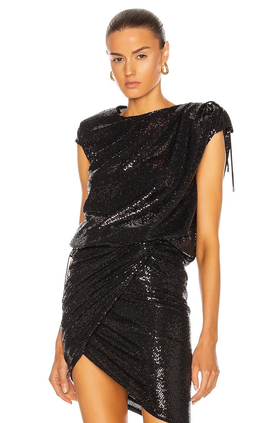 Image 1 of THE ATTICO Ruched Sequin Top in Black