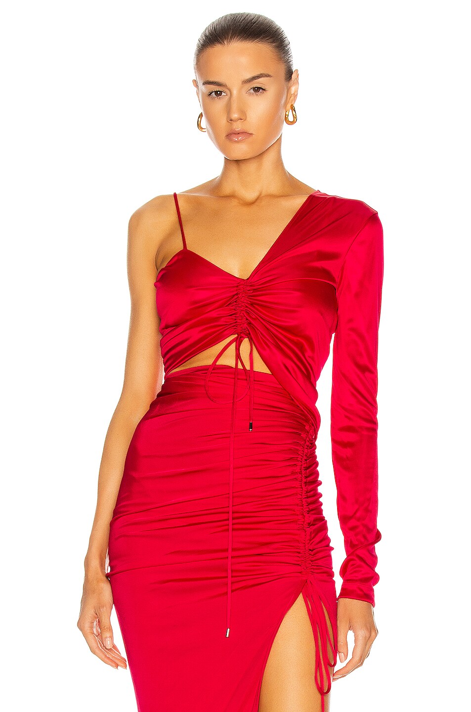 Image 1 of THE ATTICO Asymmetric Ruched Top in Raspberry