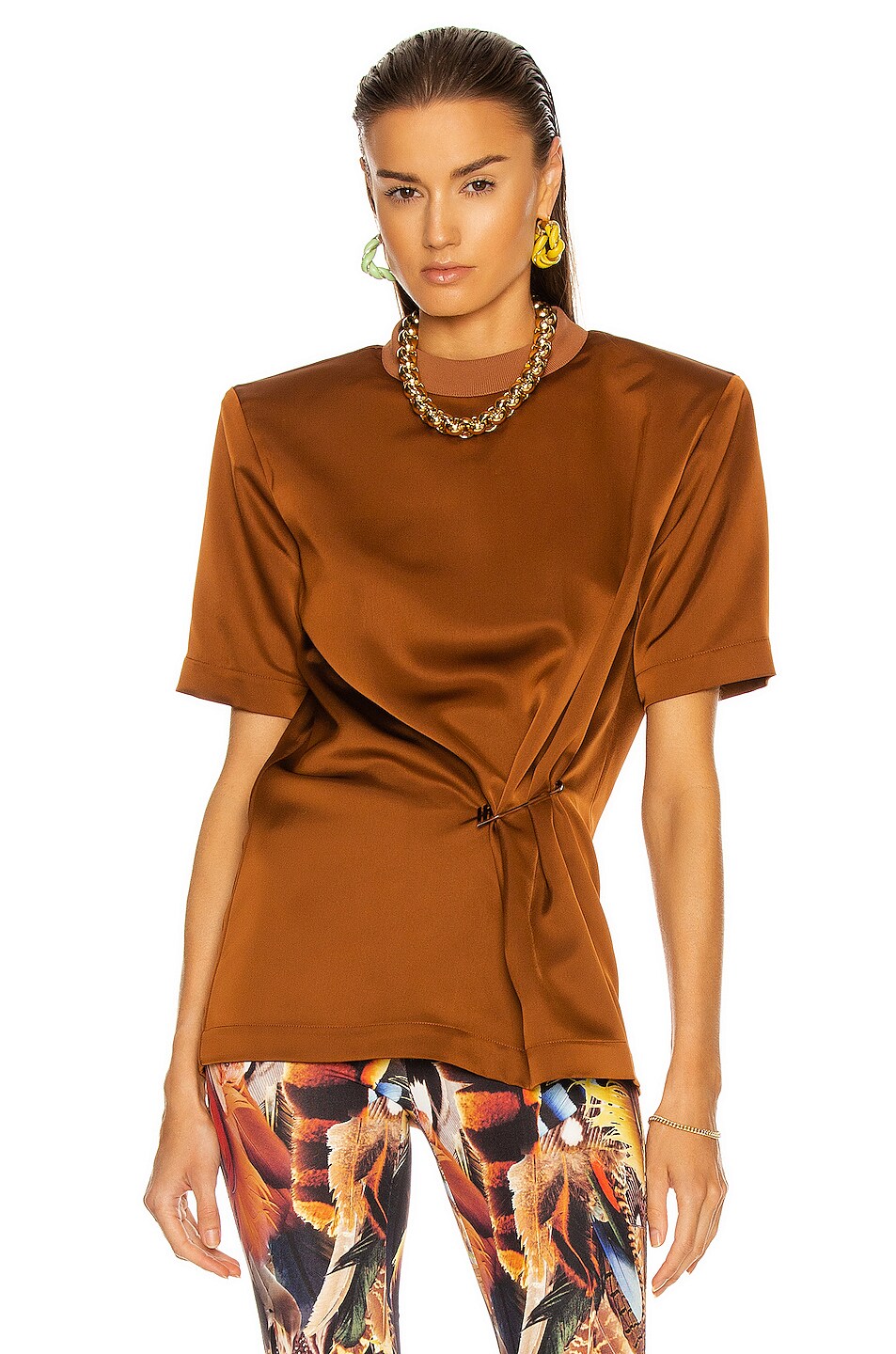 Image 1 of THE ATTICO Pinned T-Shirt in Burnt Caramel