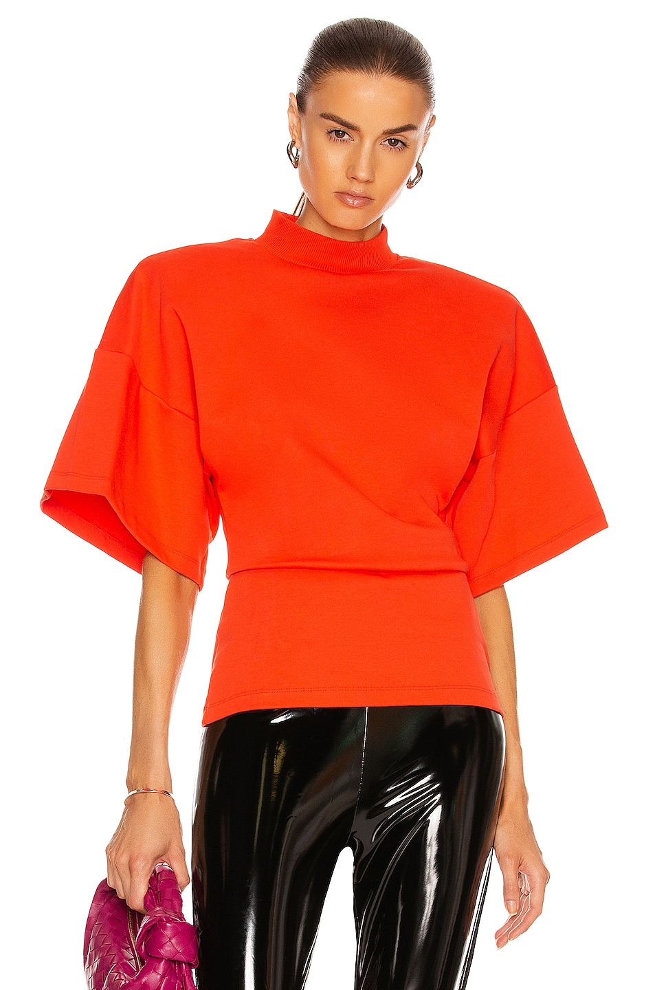 Image 1 of THE ATTICO Cinched Waist T-Shirt in Lobster