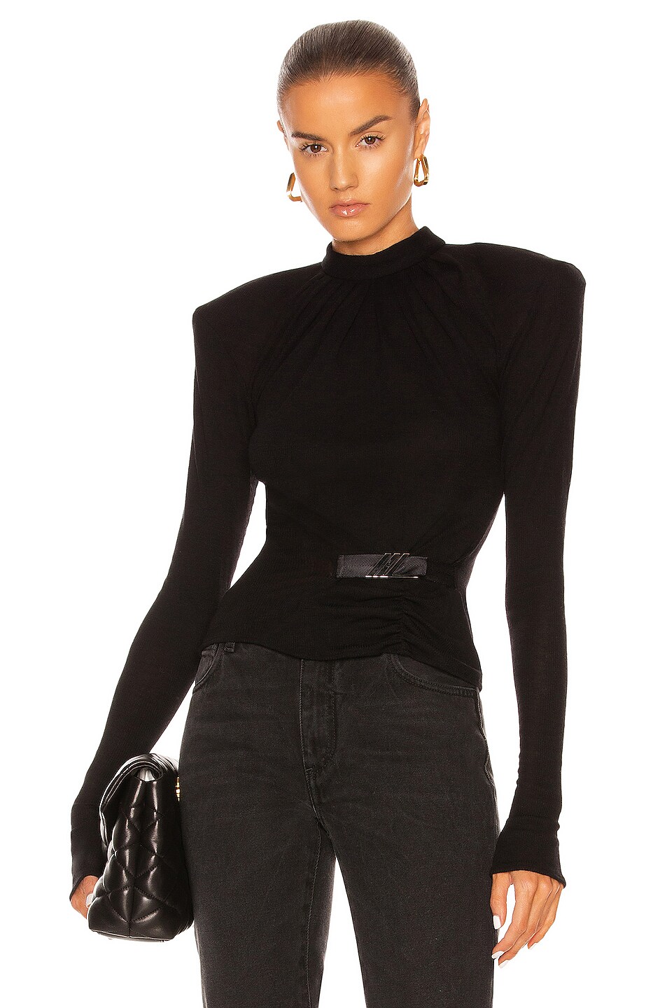 Image 1 of THE ATTICO Ruched Long Sleeve Top in Black