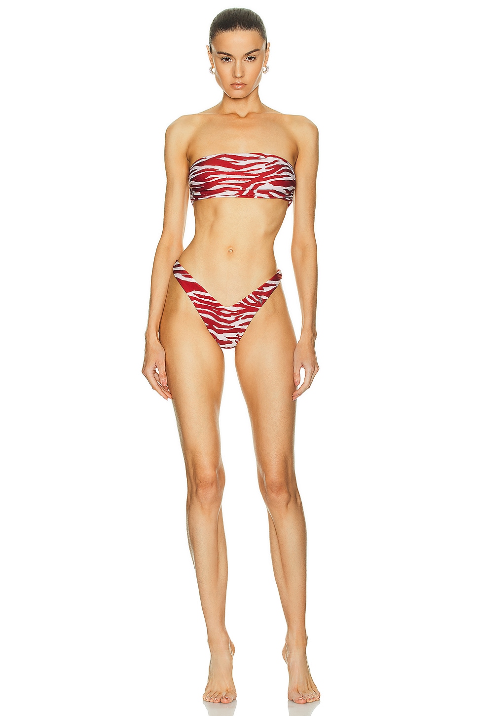 Image 1 of THE ATTICO Zebra Printed Bikini Set in Red & Milk