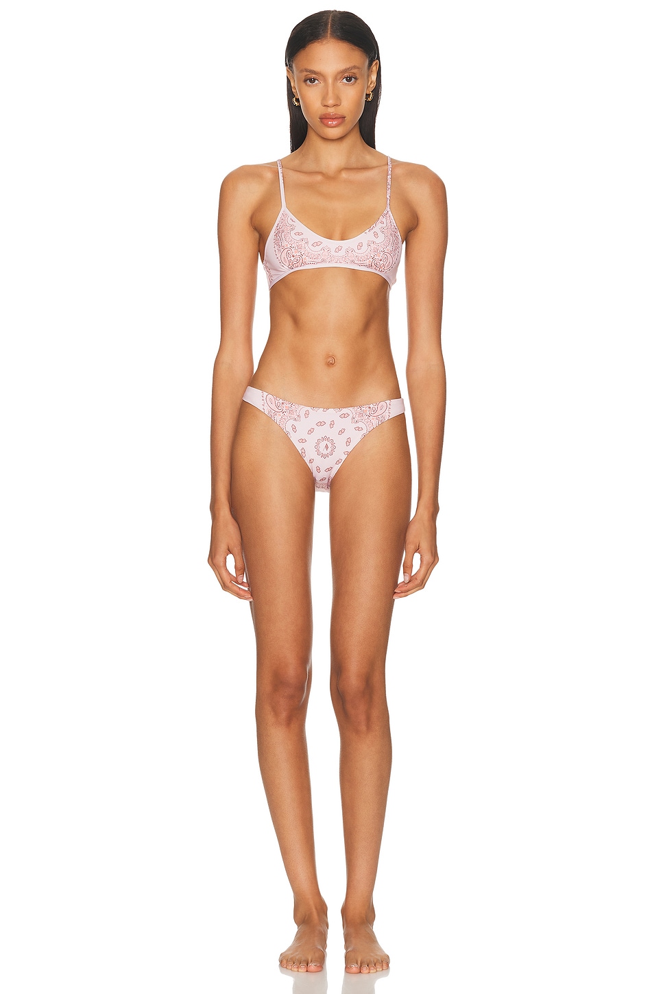 Image 1 of THE ATTICO Bandana Printed Bikini Set in Beige, Pale Pink, & Light Coral