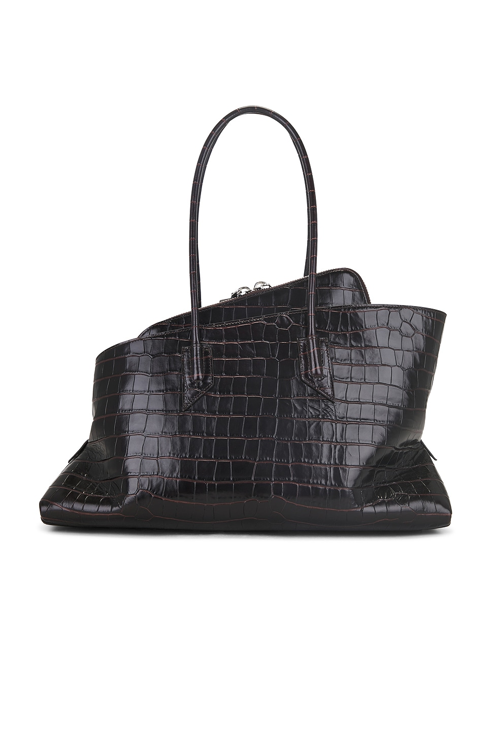 Attico La Passegiata Medium Asymmetric Croc-effect Leather Tote In Brown