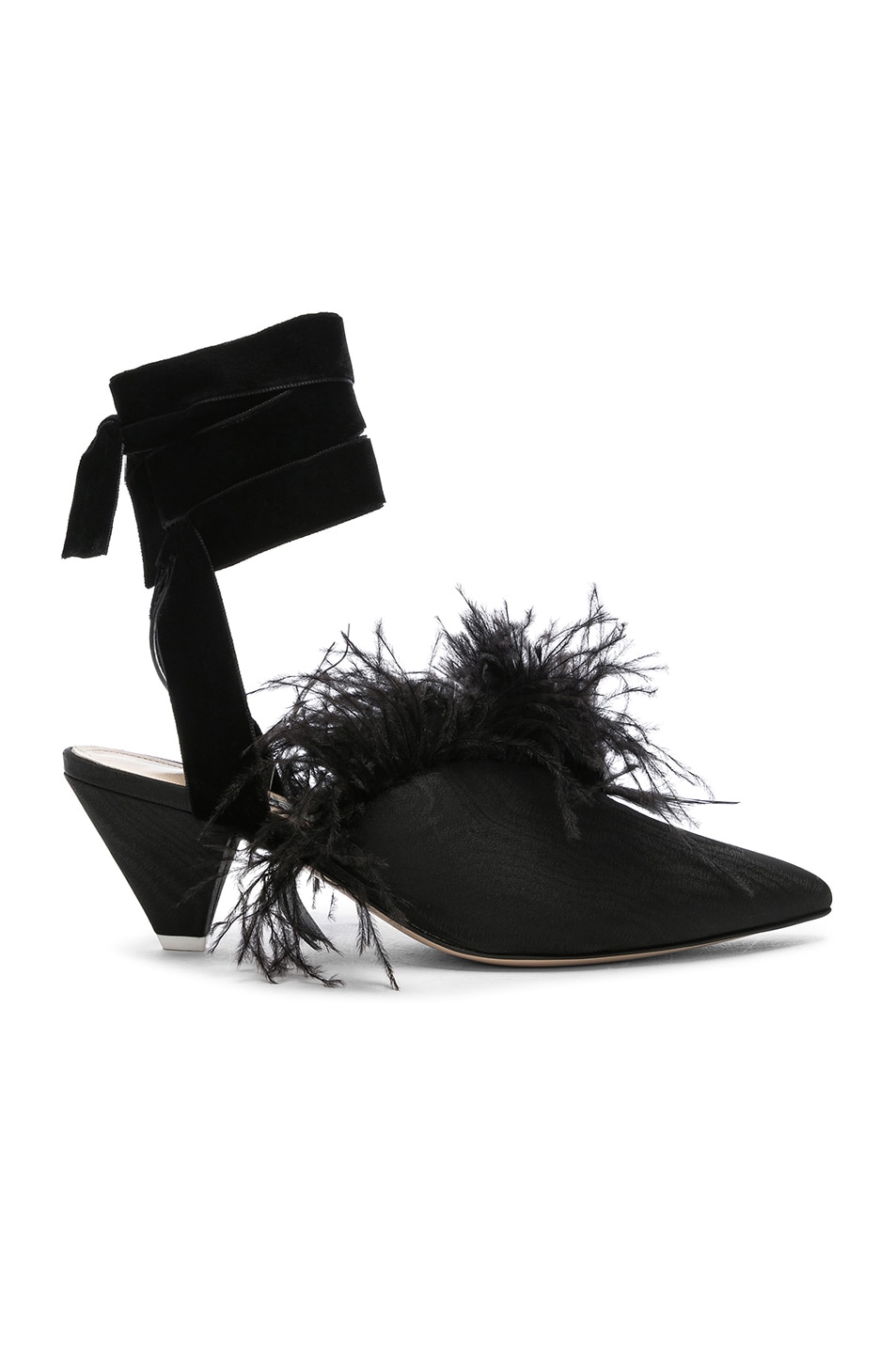 Image 1 of THE ATTICO Feather Embellished Cara Strappy Mules in Black