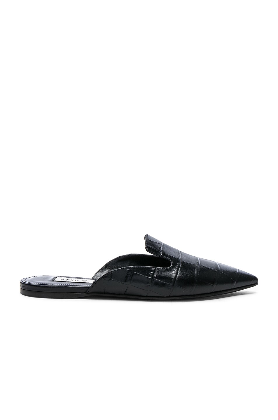 Image 1 of THE ATTICO Croc Embossed Tomaia Slide Flats in Black