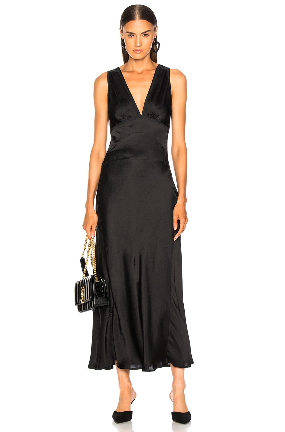 Image 1 of ALEXACHUNG Bias Evening Slip Dress in Black