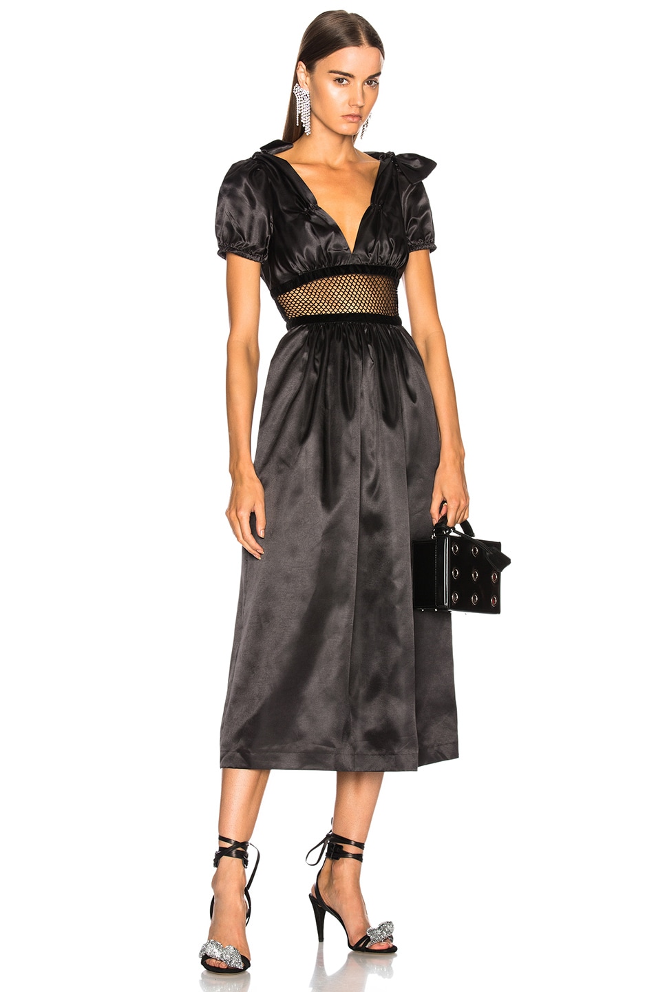 Image 1 of ALEXACHUNG Mesh Waist Maxi Dress in Black