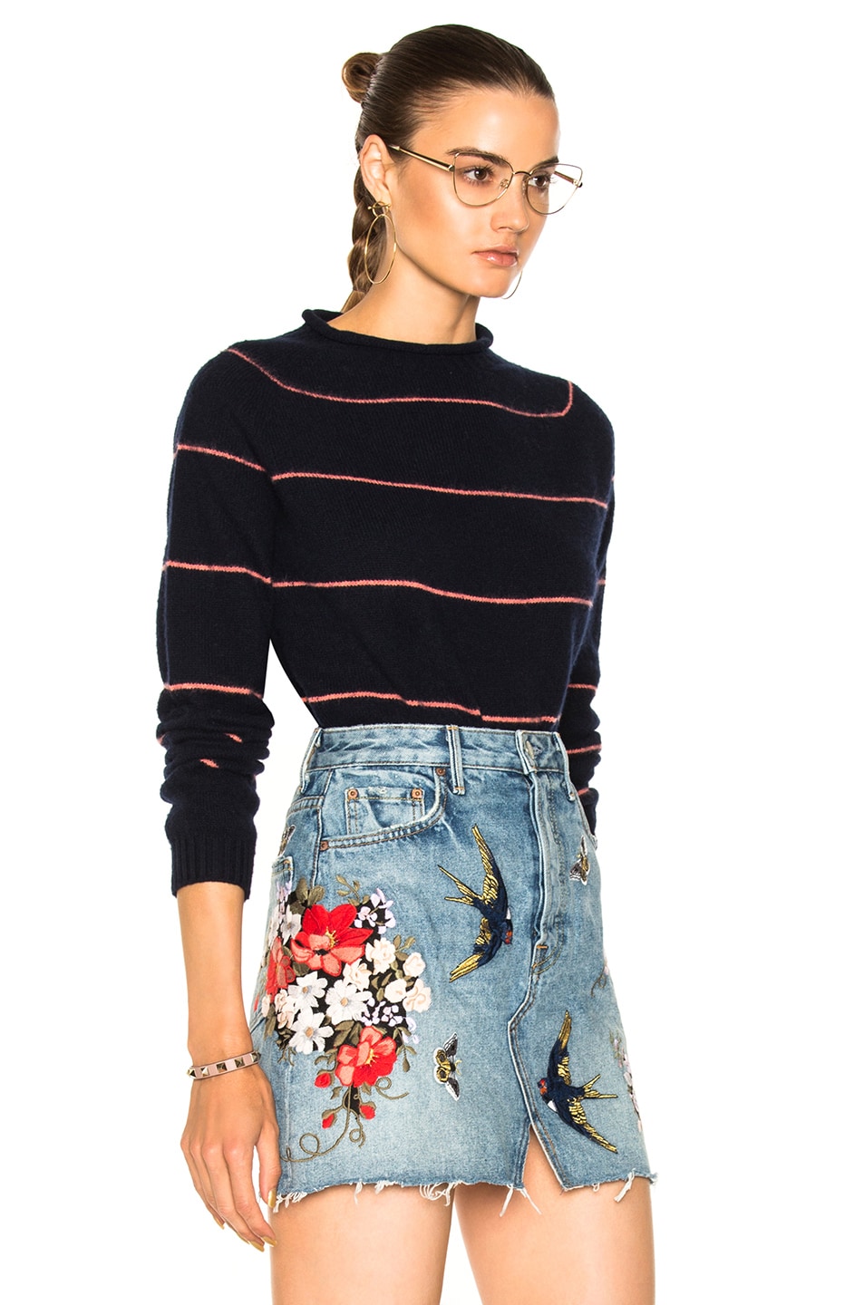 ALEXA CHUNG Stripe Roll Collar Sweater, Navy & Pink | ModeSens