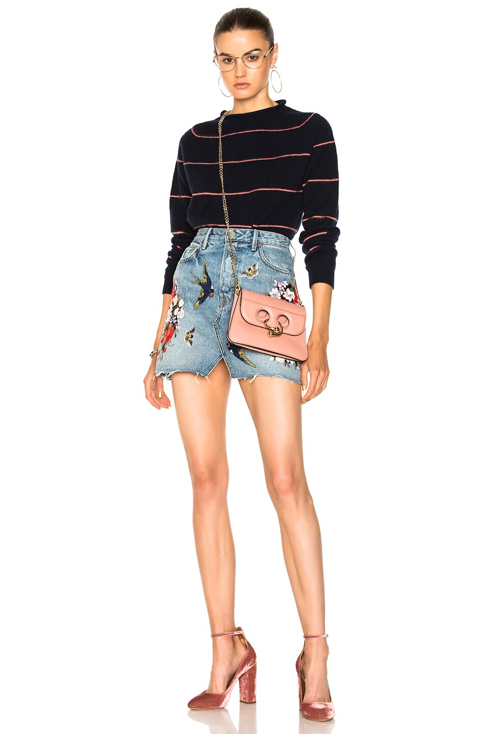 ALEXA CHUNG Stripe Roll Collar Sweater, Navy & Pink | ModeSens