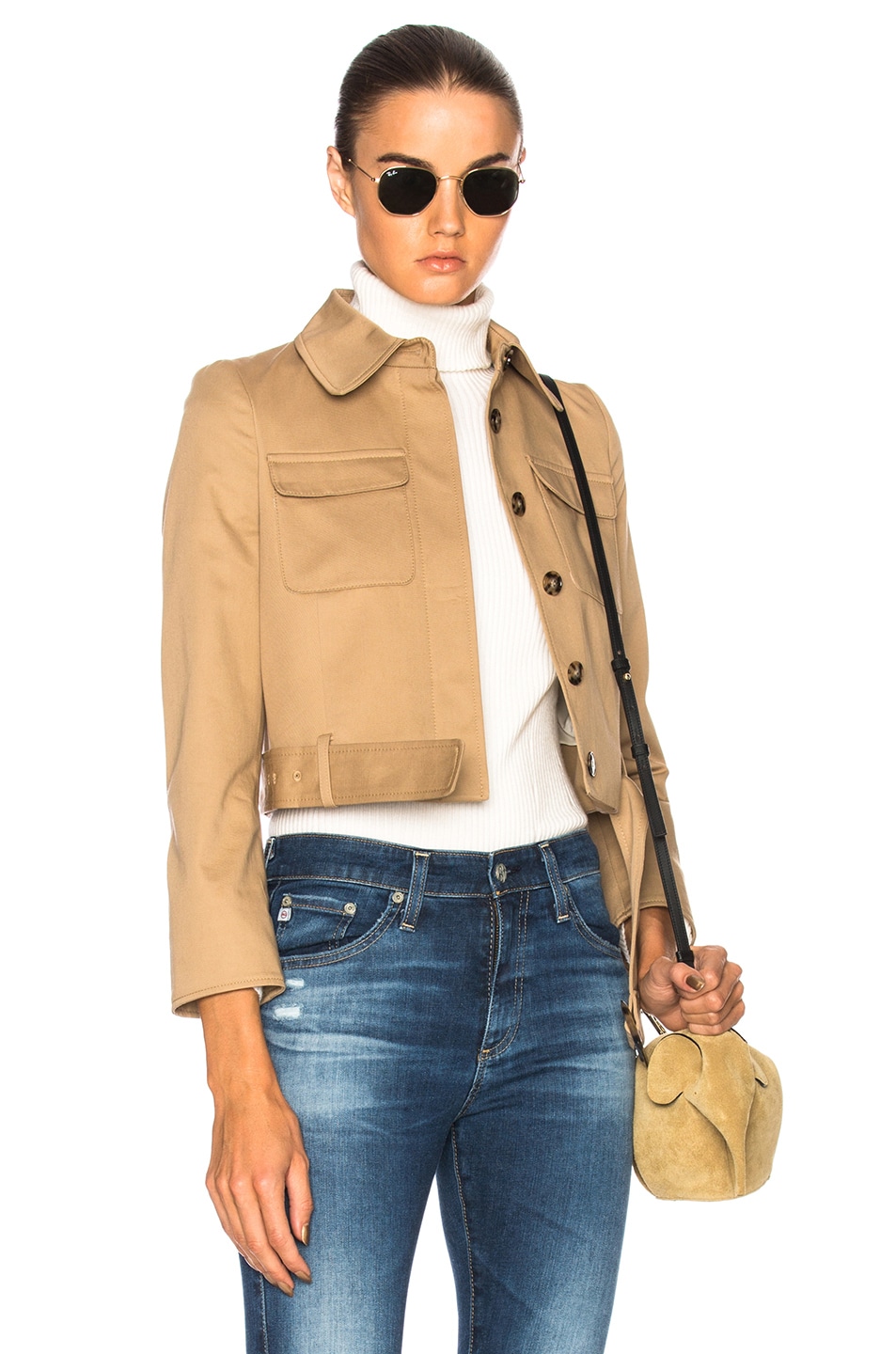 Image 1 of ALEXACHUNG Cropped Patch Pocket Jacket in Camel