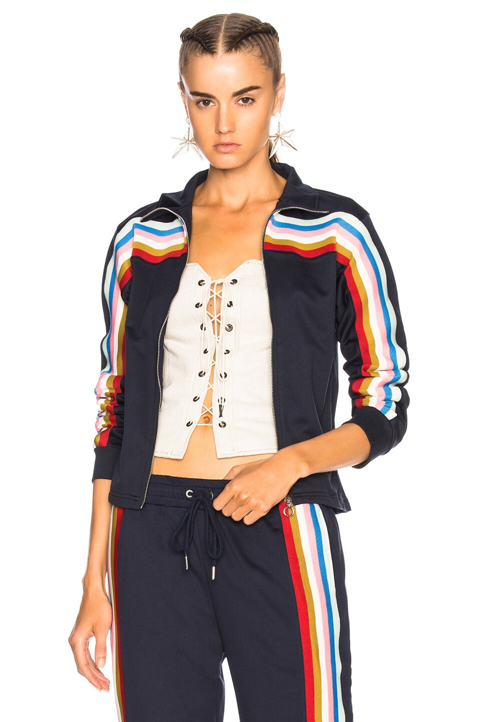 Image 1 of ALEXACHUNG Zip Up Track Jacket in Navy