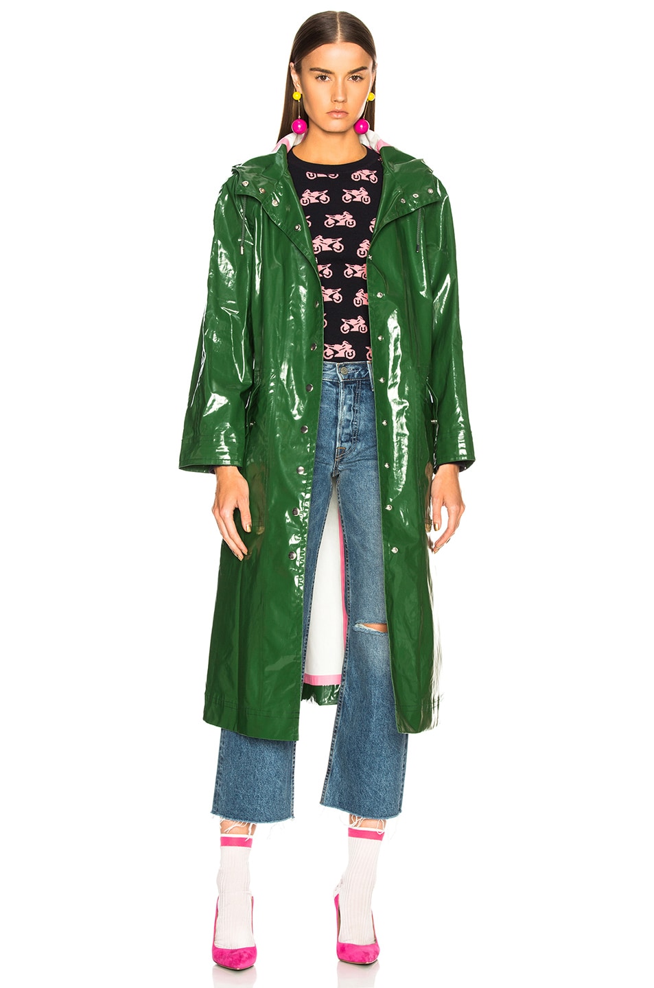 Image 1 of ALEXACHUNG Hooded Raincoat in Bottle Green