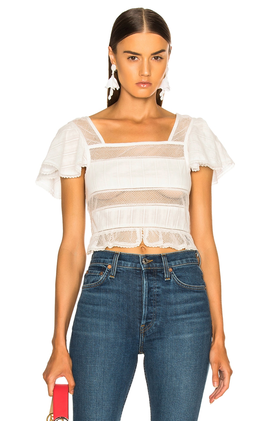 Image 1 of ALEXACHUNG Lace Mix Top in Off White