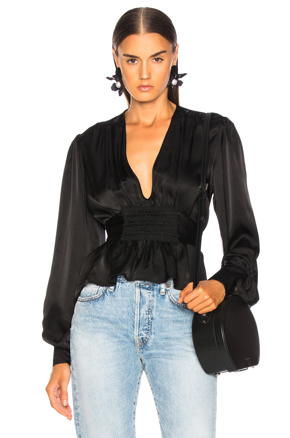 Image 1 of ALEXACHUNG Evening Smock Top in Black