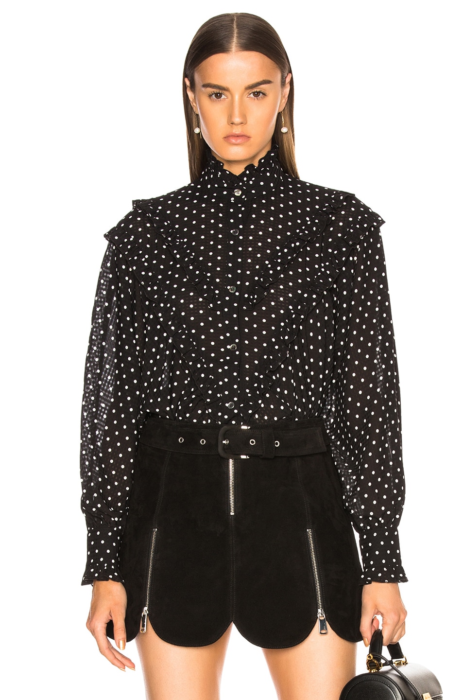 Image 1 of ALEXACHUNG Batwing Ruffle Blouse in Black