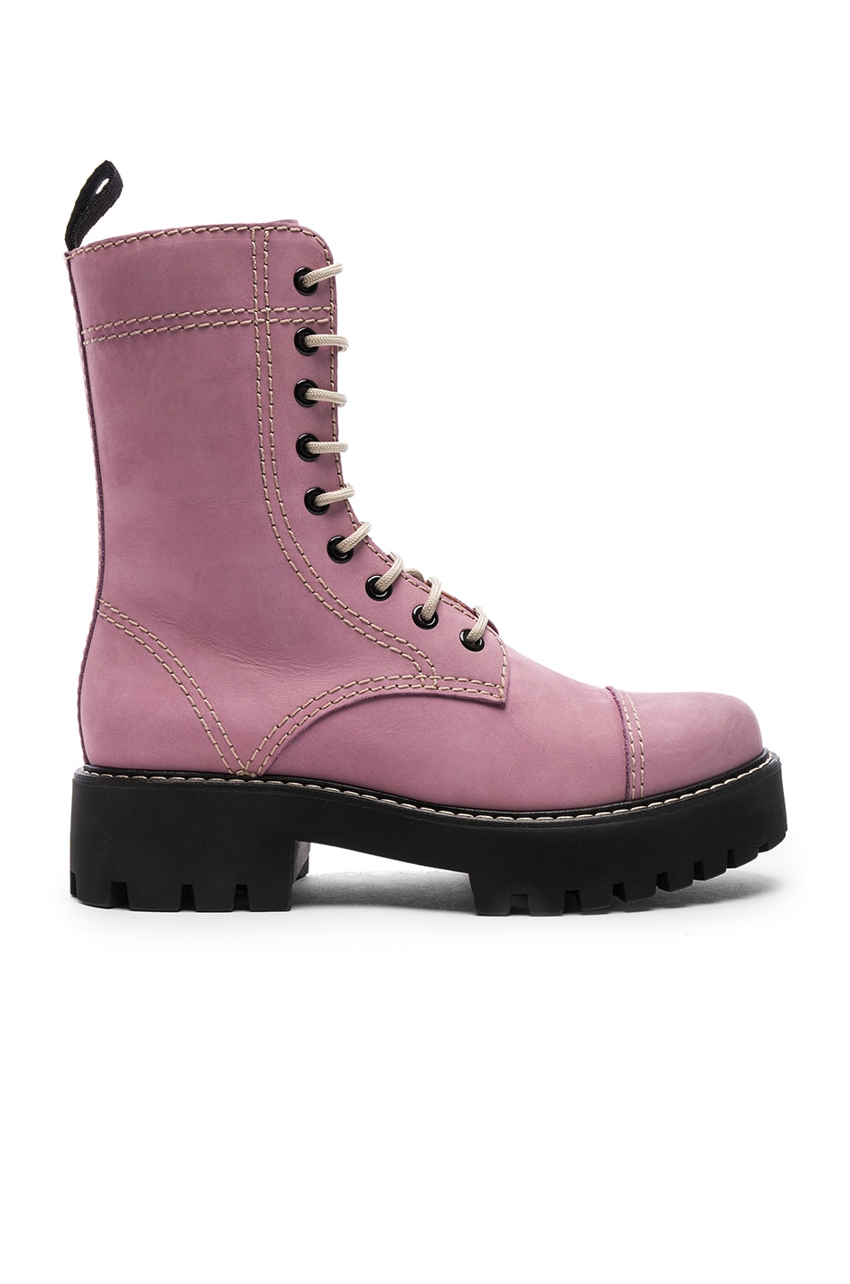 Image 1 of ALEXACHUNG Heavy Tread Flat Leather Boots in Lilac