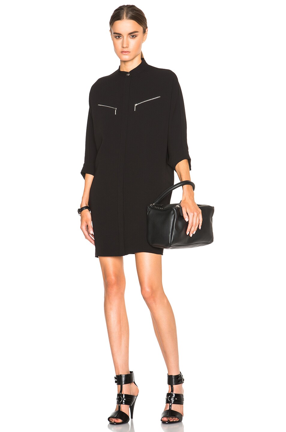 Image 1 of Alexander Wang Viscose Crepe Shirt Dress with Zip Pockets in Nocturnal