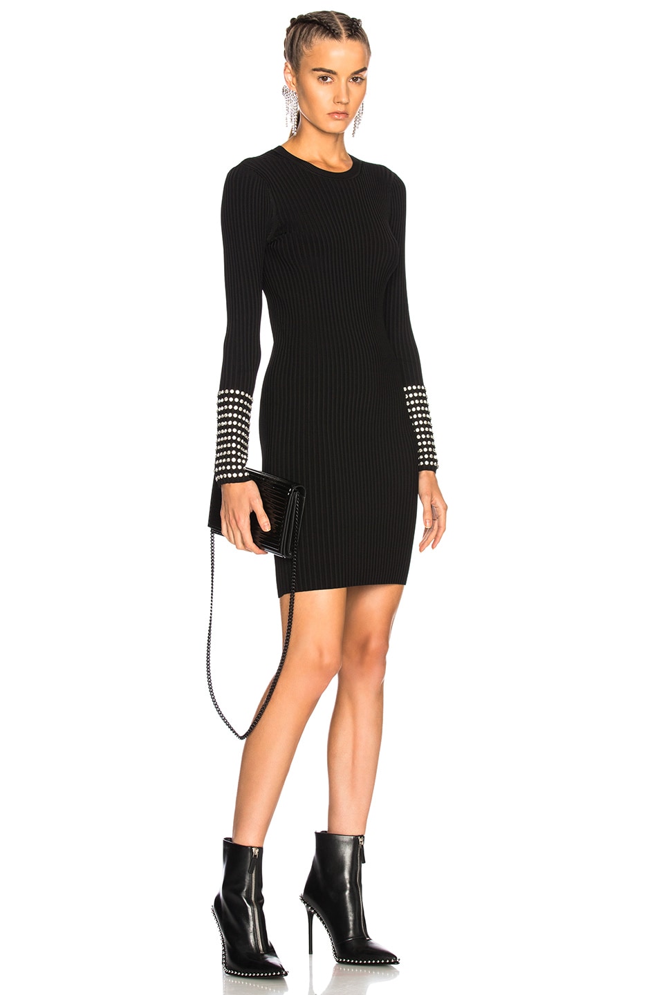 Image 1 of Alexander Wang Long Sleeve Dress with Crystal Cuff Detail in Black
